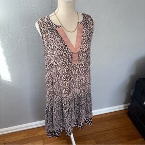 Scotch & Soda Leopard Print Layered Sleeveless Dress with Pink Accent